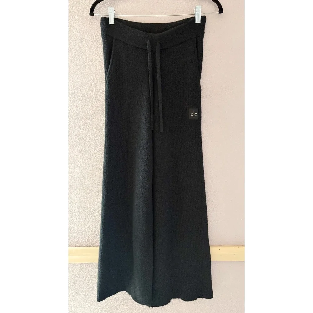ALO Snuggle Up Sweater High Waist Wide Leg Pant Black Cozy Size XXS